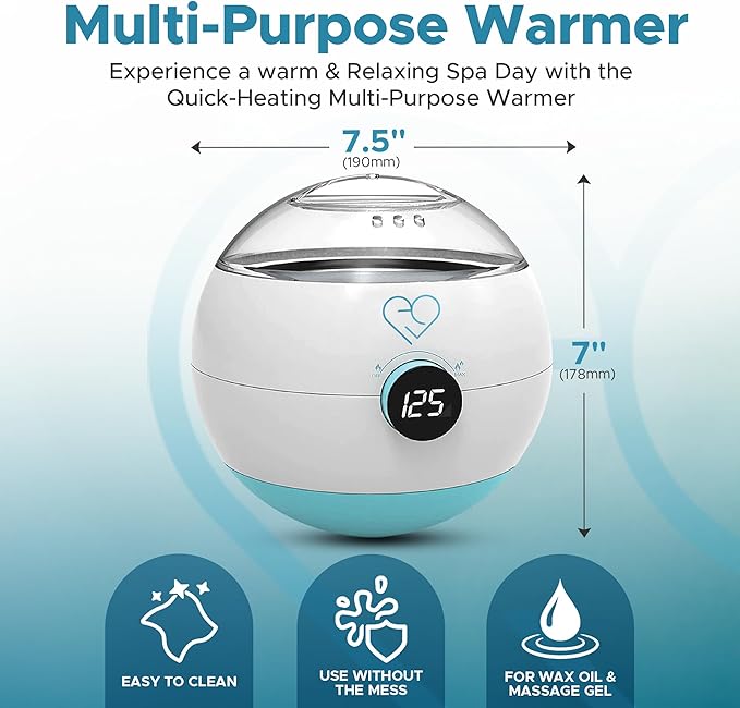 Multi-Purpose Oil & Massage Gel Warmer, Electric Wax Melter, Includes Aluminum Warming Pot (16.9 fl oz), Knob Dial to Adjust Temperature (95F to 257F), with LCD Screen