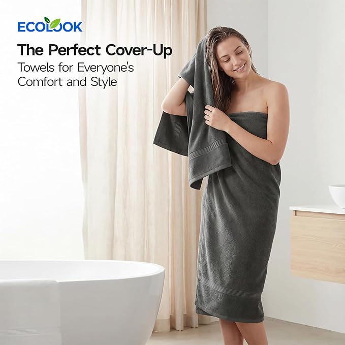 ecolook Bath Towels Set of 4,100% Cotton,27 x 55 Inches,Quick-Drying & Absorbent,Soft,Lightweight Towels for Bathroom,Shower,Spa, Gym & Hotel,Dark Gray
