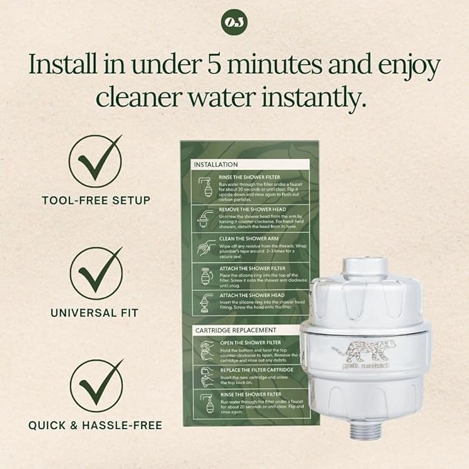 Organic Jaguar Shower Filter Replacement Cartridge, Universal Multi-Stage Shower Water Filter Refill, Removes Chlorine & Odor, Fits Most 10-Stage Filters, Long-Lasting Hard Water Replacement