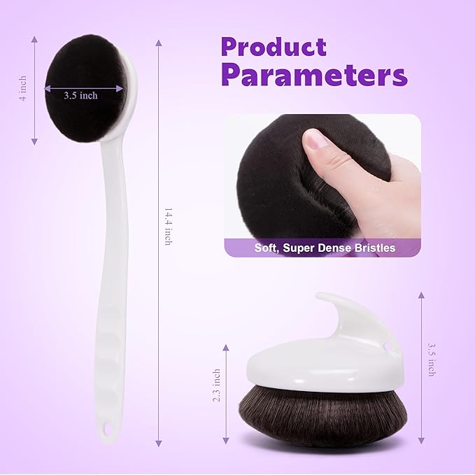 Blend & Blur Extra Large Body Makeup Brush- Self Tanner Brush with Long Handle for Face/Back/Leg Makeup & Bronzer, Kabuki Brush for Lotion, Makeup and Sunscreen, Tanner and Cream with Cleaning Mat