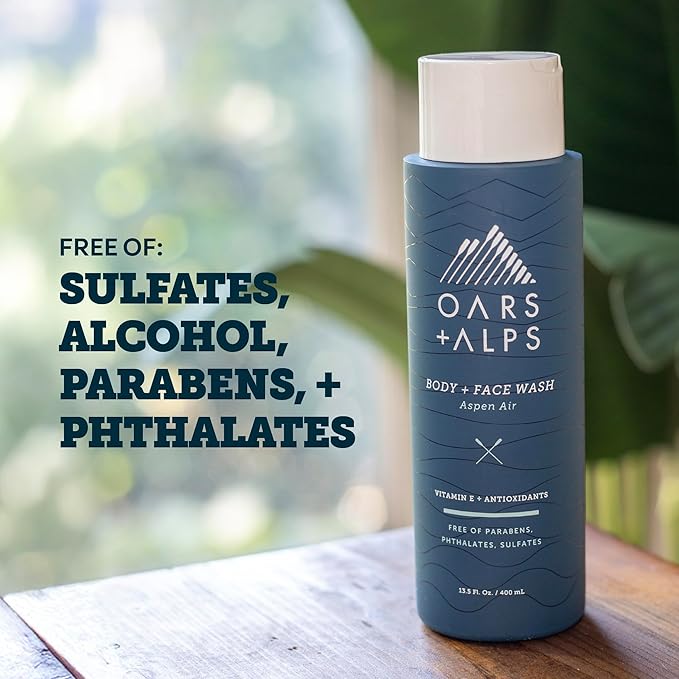 Oars + Alps Body Wash for Men, Mens Body Wash & Face Cleanser with Vitamin E & Antioxidants, Moisturizing, Paraben & Sulfate Free Cleanser, Aspen Air, 1pk
