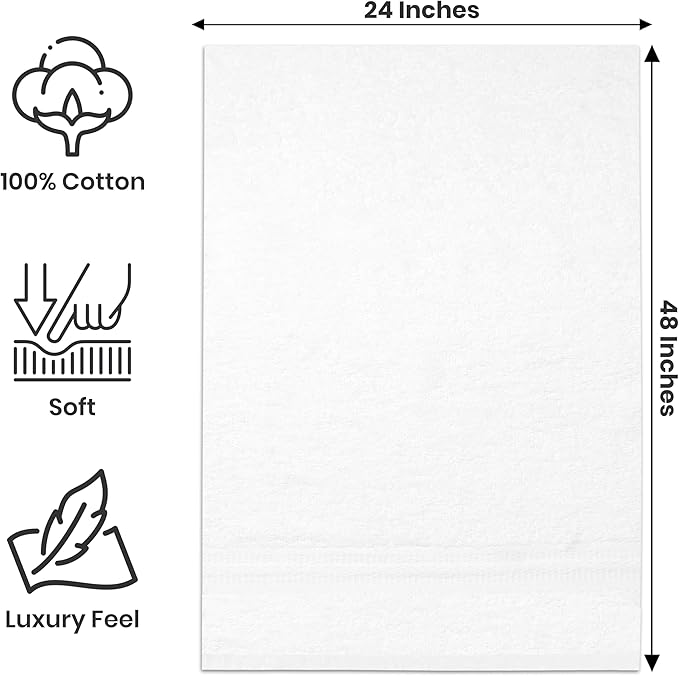 Medium Bath Towels Pack of 6 – 24x48 Inches – Soft, Quick Dry & Highly Absorbent – 100% Cotton Towels for Bathroom, Spa, Gym & Hotel – Light Grey