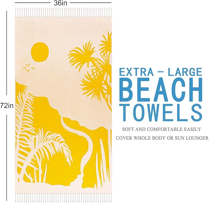 Oversized Cotton Turkish Beach Towels 72"x36" Lightweight Quick Dry Sandless Pool Swim Towel Large No Sand Compact Blanket Adult Travel Essentials Cruise Accessories Must Haves Yellow Pineapple