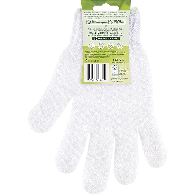 EcoTools Avocado Oil Infused Gentle Exfoliating Bath and Shower Gloves, Exfoliating Body Mitt for Soft Skin, For Body Soap and Body Scrub, Pack of 2-2 Gloves Total