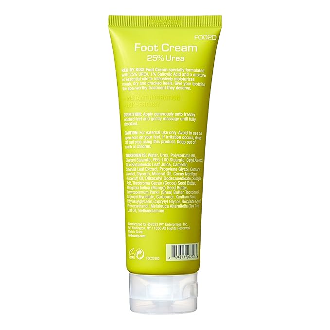Red by Kiss 25% Urea Foot Cream- Ultra Hydrating Foot Cream with Salicylic Acid for Dry and Cracked Heels, Non-Greasy Formula 4.2 oz