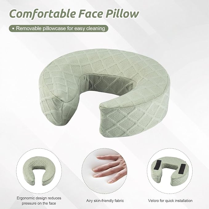 Massage Headrest for Bed, Adjustable Massage Face Cradle at Home, Portable Massage Table Kit for Sleeping Mattress, Face Down Pillow After Eye Surgery (with Armrest Shelf & Breast Pillow)