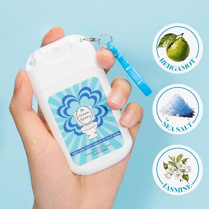 Toilet Spray for Poop Odor Eliminator, Pocket Travel Size Toiletries, Air Freshener Spray for Bathroom, Each 1 FL.OZ, 3 Pack, Ocean Coconut Eucalyptus Scent