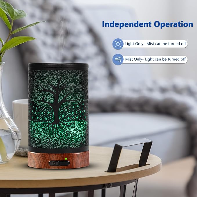 EQUSUPRO Essential Oil Diffuser 150ml Black Metal Aromatherapy Oil Diffuser Ultrasonic Cool Mist Diffuser with Auto Shut-Off Protection,7 Colors Changed LED for Home Office SPA Yoga