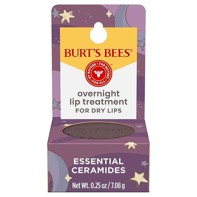 Burt's Bees Back To School Dorm Essentials, Original Overnight Intensive Lip Treatment, Moisturizing, Restorative, Reduces Fine Lines, Vitamin E, Ceramides Oils, Natural Origin Lip Care, 0.25 Oz.
