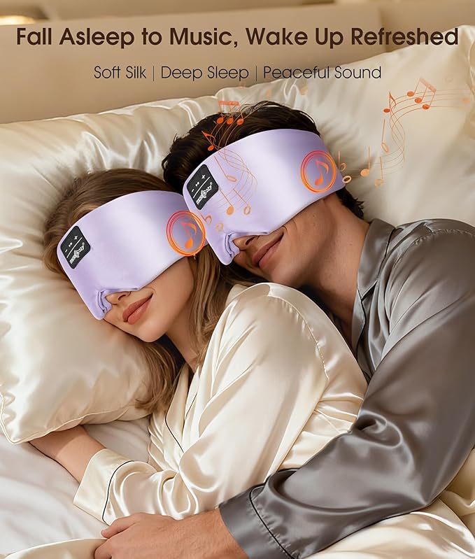 MUSICOZY 3D Silk Bluetooth Sleep Mask Headphones, Mulberry Silk Eye Mask with Ultra-Thin Wireless Speakers, Bluetooth 5.4 Sleeping Headphones for Side Sleepers, Music Sleep Mask Gifts for Men Women