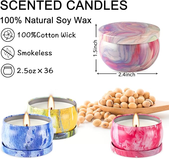 WPONSZU 36 Pack Scented Candles Gift Set for Woman, Jar Candle, 2.5 oz Soy Wax Tin Candle-Ideal Gift for Travel Home Décor