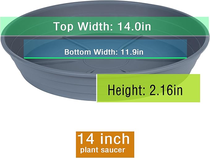 LWALRS Plant Saucer 14 Inch 2 Pack 6 8 10 12 14 16 18 20 25, Plastic Plant Trays for Pots，Extra-Deep Plant Water Dray Tray, Bird Bath Bowl, Heavy Flower Plant Saucers Indoors and Outdoor No Holes