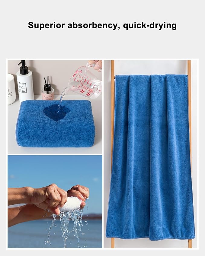 sakano Microfiber Bath Towel Set Ultra Soft Absorbent Speedy Drying Fade Resistant, 4 Bath Towels and 4 Hand Towels, Perfect for Family Bathroom, Gym, and Spa Use - Blue