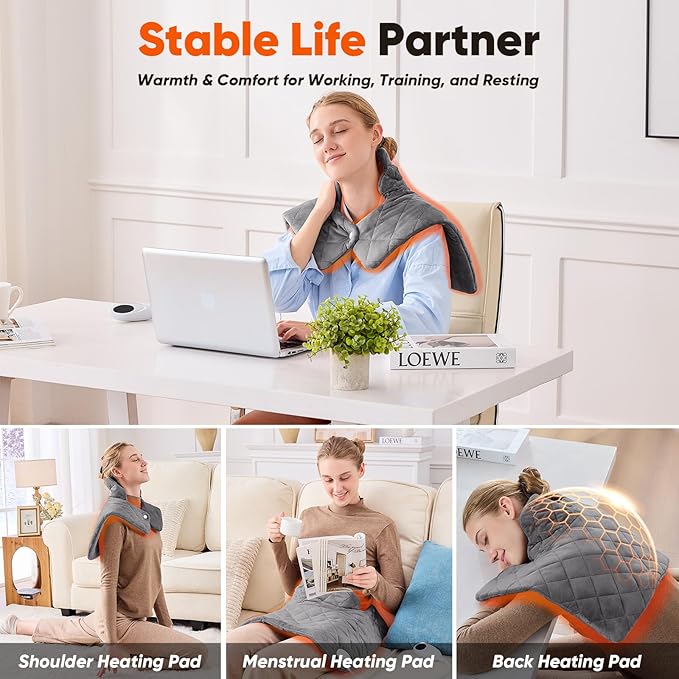 Weighted Heating Pad for Neck Shoulders and Back, Mothers Day Gifts for Mom Wife Grandma, Birthday Gifts for Women Men Dad, Instant Electric Heated Blanket with 9 Heat Options 4 Auto-Off Timer, Grey