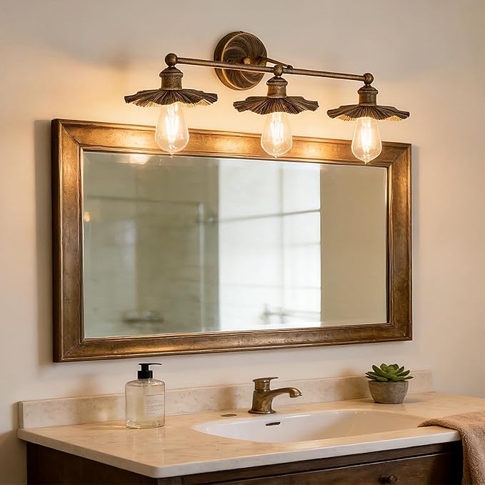 ZGLAOJT 3 Light Vintage Vanity Light Oil Rubbed Bronze Bathroom Light Fixtures Over Mirror.