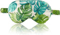 THXSILK Sleep Mask 100% 19 Momme Pure Mulberry Silk Super Smooth Cooling Decorative Sleep Eye Mask Blackout Eye Cover with Wide Head Strap, Monstera-Green