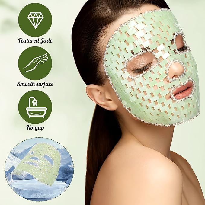 Demissle 4 Pcs Jade Eye Mask Jade Stone Facial Mask Scrap Massage Tool Hair Comb Facial Eye Cooling Stone Massage Tools for Puffy Eyes Dark Circles Gift (Light Green)