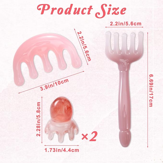 4 PCS Head Massager Scalp Comb Resin Scalp Stress Relax Tool Hair Gua Sha Comb for Heads and Body Relaxation Hair SPA Acupressure Gifts for Birthday Mother's Day Father's Day
