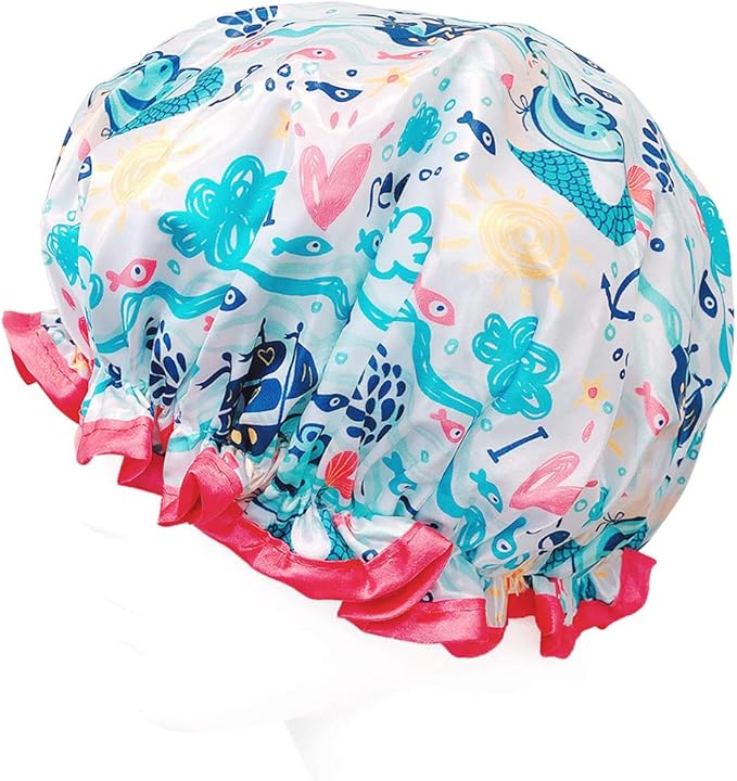 allydrew Reusable Women's Waterproof Shower Caps for Long Hair, Under the Sea