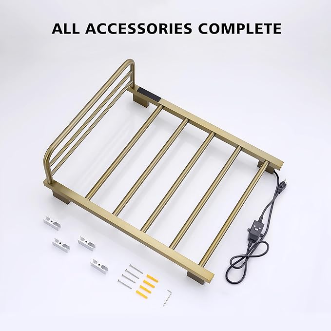 Heated Towel Racks for Bathroom, Hot Towel Warmer with 24hr Timer Stainless Steel Wall Mounted Electric Towel Warmers for Bathroom (Gold, 5-Bar)
