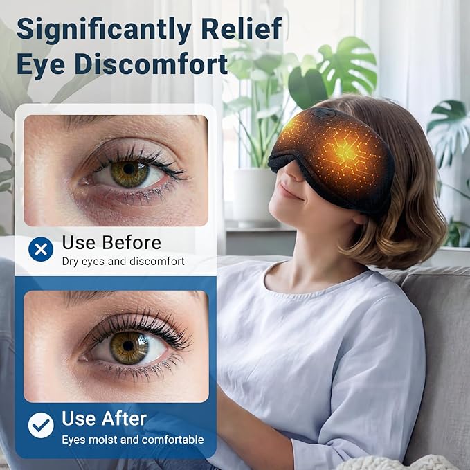 2 in 1 Heated & Cooling Gel Eye Mask - Cooling Eye Mask for Migraine Headaches Relief - Cordless Heated Eye Mask for Dry Eyes 3 Heat Settings Warm Compress for Stye Eye Treatment Washable Pad Cover