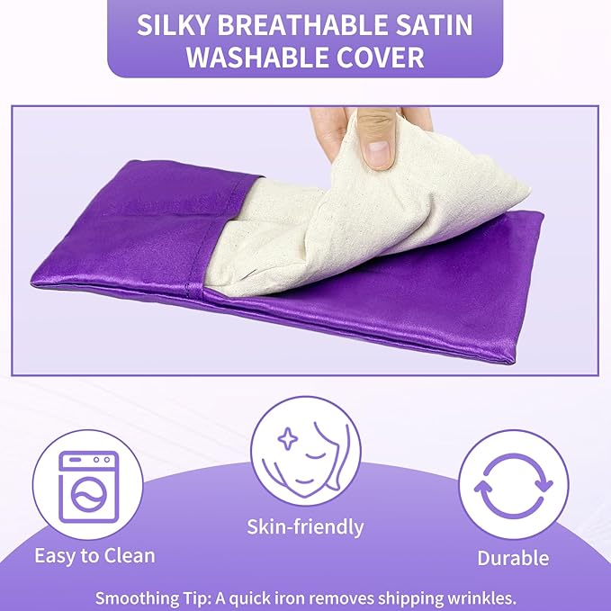 Lavender Eye Pillow for Relaxation, Yoga, Sleeping, Washable Weighted Eye Mask with Natural Flaxseeds & Lavender for Headache, Sinus, Dry Eyes Relief, Meditation Accessories, 2PK