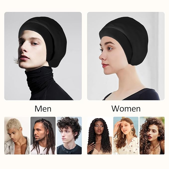 Satin Bonnet Silk Lined Sleep Cap- Adjustable Hair Cover for Women Men Frizzy Hair Night Cap Patients Care Caramel