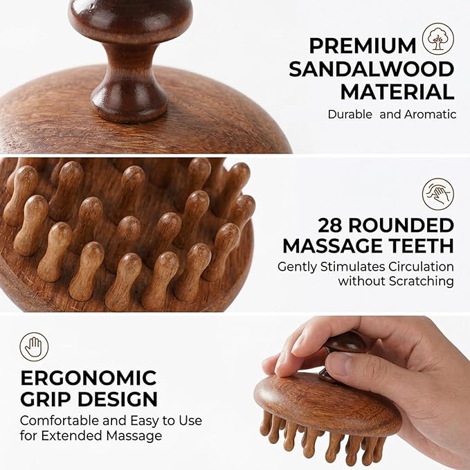 2 Pack Bamboo Brush for Hair Growth, Wooden Scalp Massager for Daily Stress Relief, Natural Wood Scalp Massager for Office and Travel