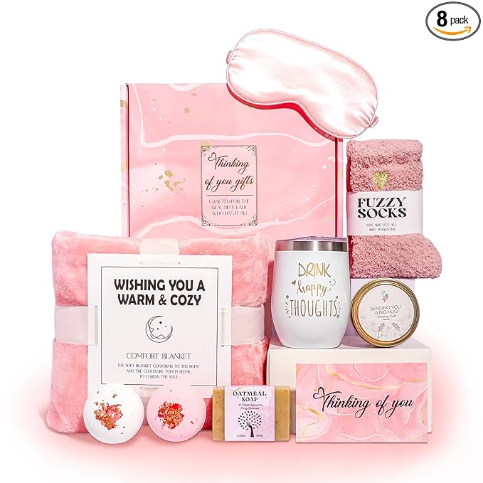 Gifts for Women, Unique Care Package Self Care Gifts for Women with Luxury Flannel Blanket, Relaxing Spa Gift Box, Thinking of You Basket for Her Sister Best Friends