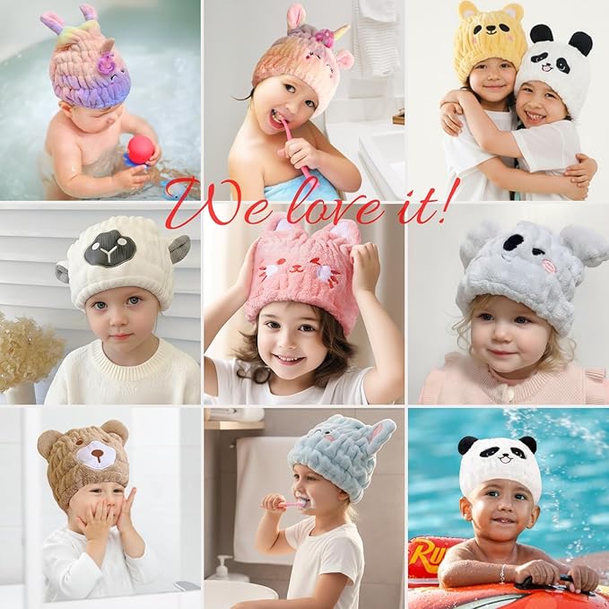 Microfiber Hair Towel Wrap for Kids, Unicorn Dry Hair Cap Suck Water, Absorbent Quick Girls Boys Hair Drying Towel, Lightweight Bouncy Hat Headscarf for Wet Hair