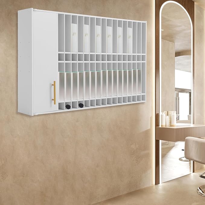 Wall Mount Hair Color Organizer Rack Professional Salon Barber Station Salon Hair Color Tube Storage Cabinet with Adjustable Shelves, Hair Dye Display for Barbershop Beauty Spa (White)