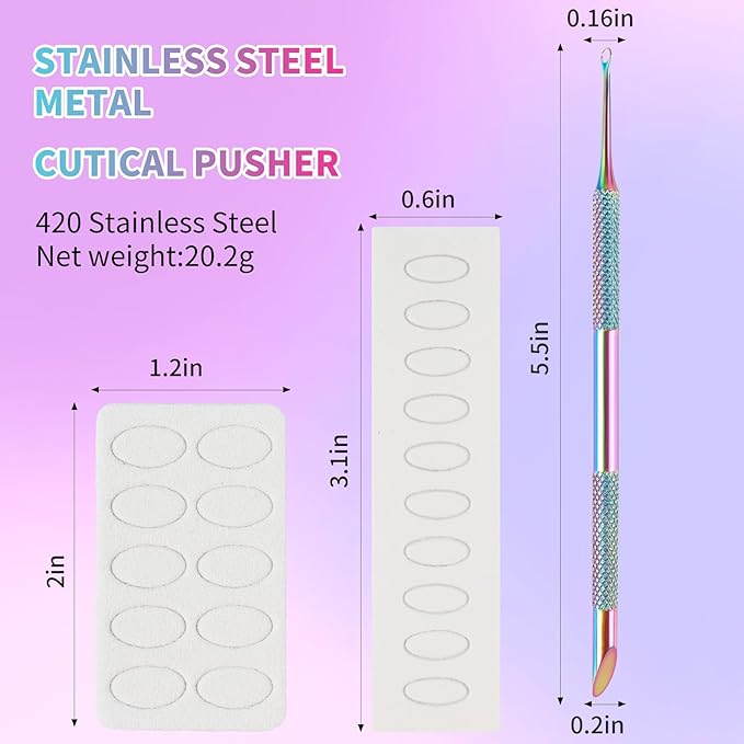 Pre-Treatment Cuticle Pusher, ASTONFOG Dual Ended Cuticle Remover Russian Prep Nail Pushers 100/180 Grit Sandpaper Sheets for Fingernails Toenails Manicure Pedicure Nail Art Care Tools