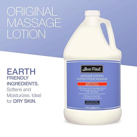 Bon Vital Original Massage Lotion, 1 Gallon Pail – Lightweight, Non-Greasy Formula for Massage Therapy, Moisturizes & Nourishes Dry Skin, Ideal for Clinics, Spas & High-Volume Use