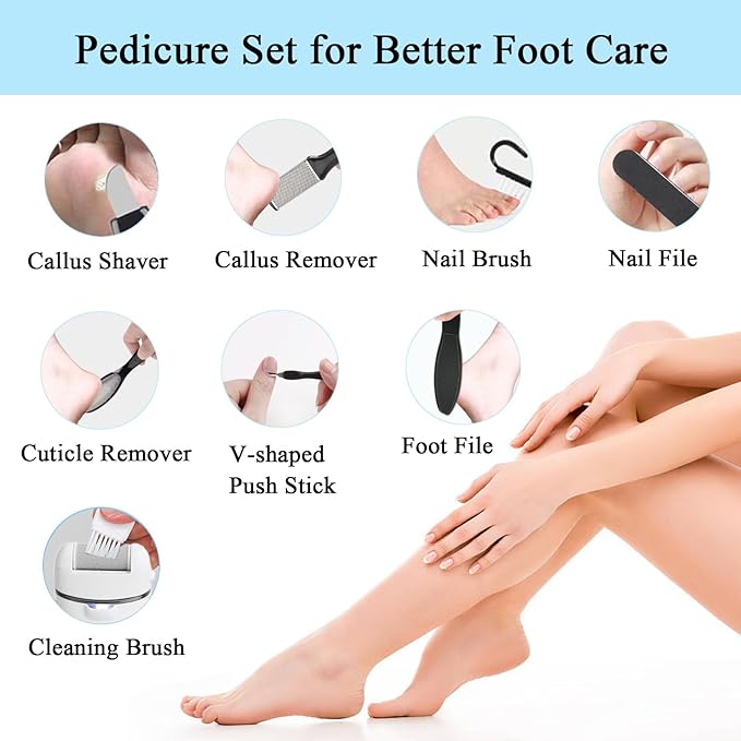 Callus Remover for Feet, 13-in-1 Professional Pedicure Tools Foot Care Kit, Foot Scrubber Electric Feet File Pedi for Hard Cracked Dry Dead Skin, 3 Rollers, 2 Speed, Battery Display (White&Grey)