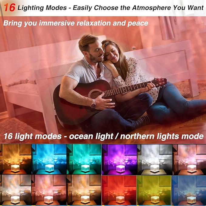 Water Ripple Projector Light - Ocean Wave Projector Lamp Under Water lamp Cube Northern Lights Aurora Mood Night Light for Shower Bedroom Stress Relief
