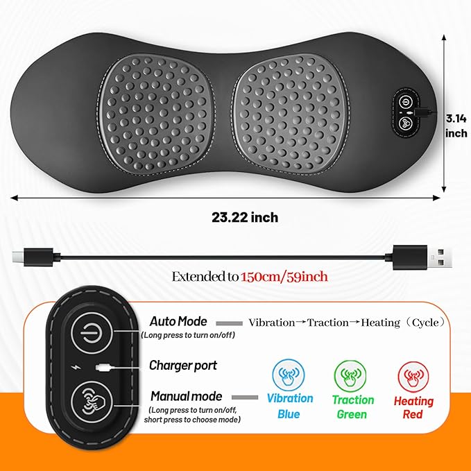 3 in 1 Lumbar Pillow，Smooth Triple Fusion Electric Back Massager with Vibration & Heat for Bed,Chair