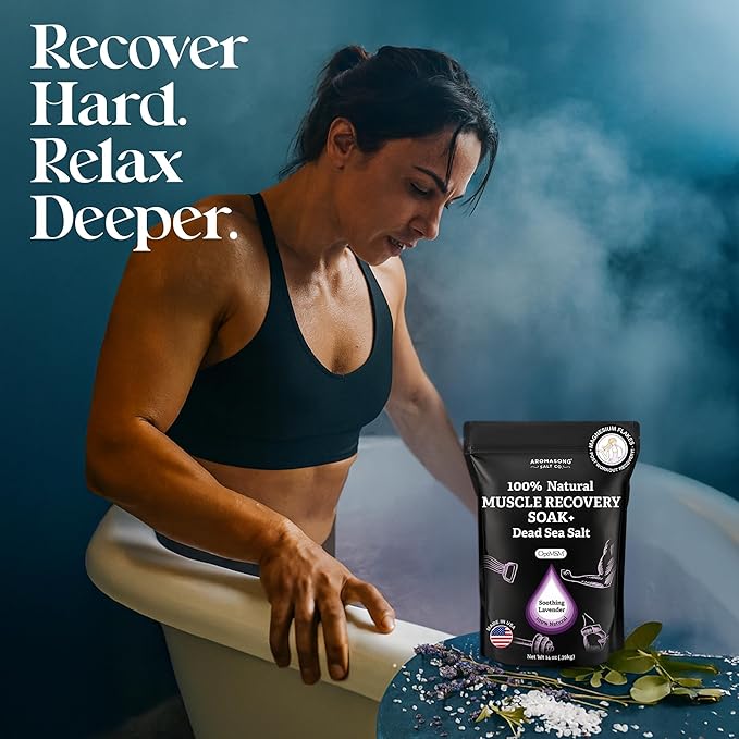 Aromasong Muscle Recovery Bath Soak 3 LB - Natural Bath Salt with Dead Sea Salt, Pure MSM, Magnesium Flakes & Essential Oils for Post Workout Soreness - Made in USA