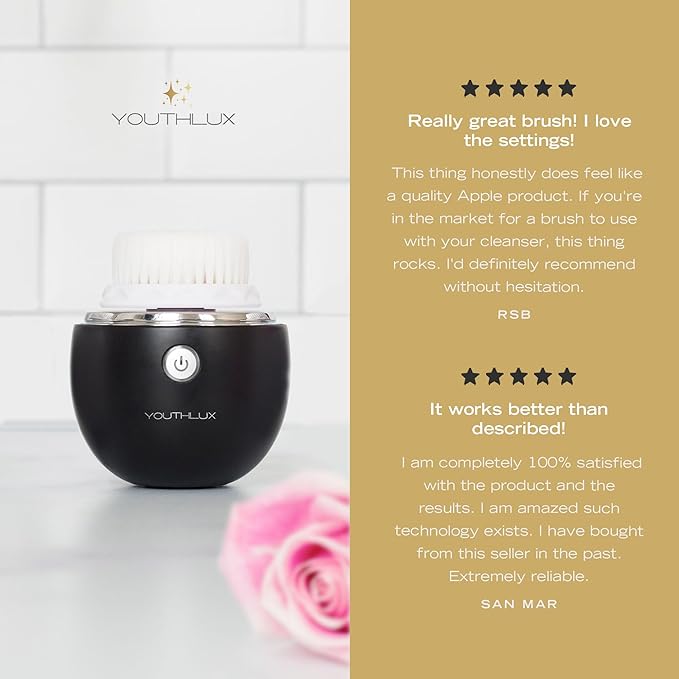 Pure Radiance, Vibrating Facial Cleansing Brush, Electric Face Scrubber, 3 Modes, 3 Brush Heads (2 Bristle,1 Silicone), Waterproof, Rechargeable, Smart Timer, Exfoliating, Massage (Black)
