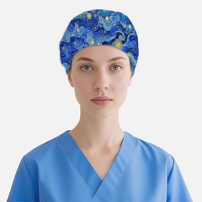 2 Pcs Working Cap with Sweatband for Women Men, Adjustable Cleaning Working Hats, Nurse Surgical Caps