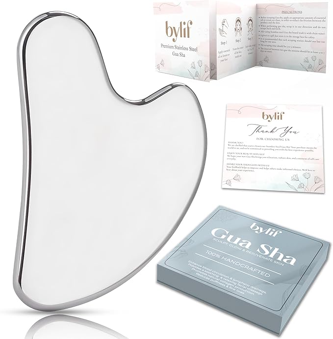 Stainless Steel Gua Sha Facial Tools | Premium Face & Body Massage Scraper for Skin Tightening & Sculpting | Gua Sha Beauty Tool for Jawline, Neck & Eyes with Travel Pouch – Perfect Skincare Gift
