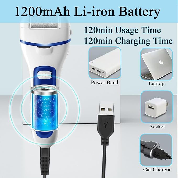 Callus Remover for Feet, 13-in-1 Professional Pedicure Tools Foot Care Kit, Foot Scrubber Electric Feet File Pedi for Hard Cracked Dry Dead Skin, 3 Rollers, 2 Speed, Battery Display (White&Blue)