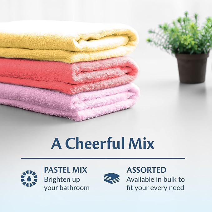 Small and Lightweight Cotton Towels Assorted Pastel Mix 24 x 40 inches Towels (12)
