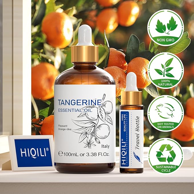 HIQILI 100ML Tangerine Essential Oil, Skin Care, Hair Care, Air Purification, Can be Added to Body Lotion, Shampoos, Diffusers Use - 3.38 Fl Oz