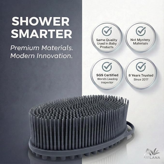 Avilana Premium Silicone Body Scrubber -Trusted Since 2017 - SGS Certified Food Grade Dual Sided Bath Brush, Quick-Dry Exfoliating Loofah Alternative, Massage Brush Sensitive Skin Women Men