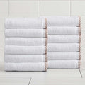 Great Bay Home White/Rosewood Washcloth Set - Ultra-Soft Cotton, Boho-Chic Border Design - 12 Washcloths (13" x 13") - Absorbent, Quick-Dry, Lightweight Bathroom Towels
