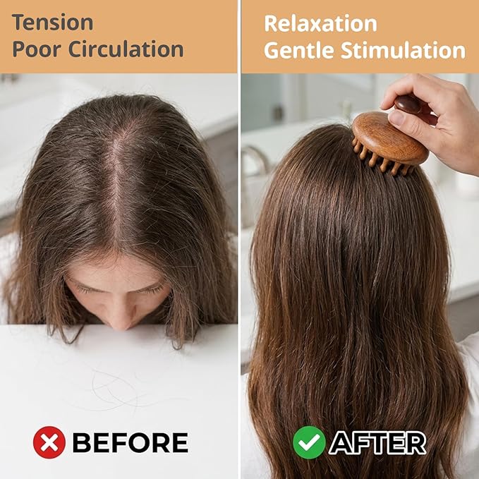 2 Pack Bamboo Brush for Hair Growth, Wooden Scalp Massager for Daily Stress Relief, Natural Wood Scalp Massager for Office and Travel