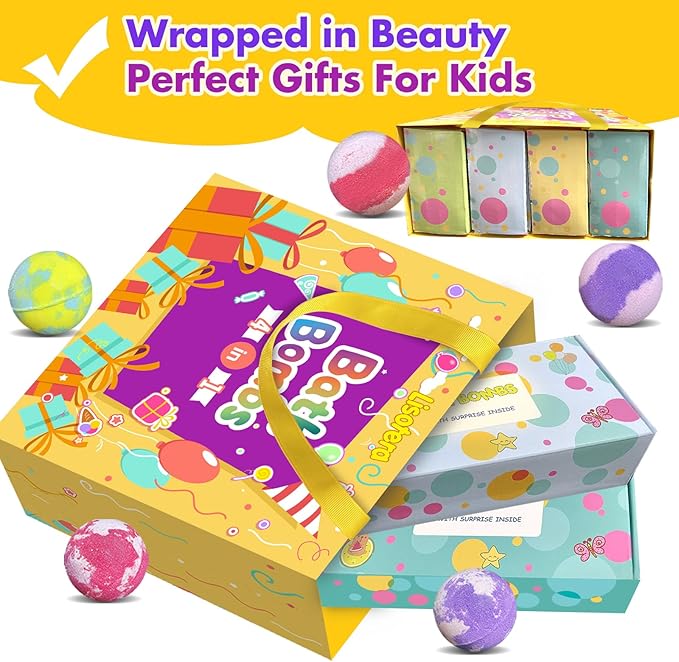 Bath Bombs for Kids with Surprise Inside, 32 Pack Kids Bath Bombs with Land & Sea Animal Toys, Girls Boys Easter Gifts, Handmade Fizzy Bubble Children Bath Ball Gift Easter Basket Stuffers, Birthday