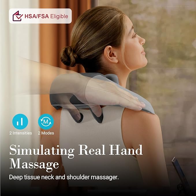 CuPiLo Shiatsu Neck and Shoulder Massager with Heat - HSA Eligible, Cordless 4D Deep Tissue Kneading Massager, Rechargeable Massage for Neck, Shoulder,Ideal Gift for Women,Men