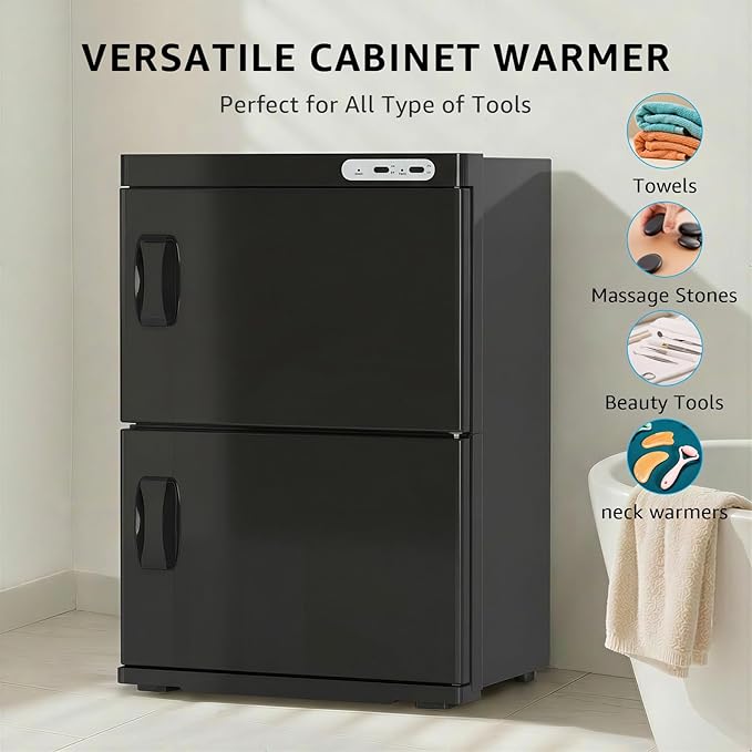 TABU 46L Hot Towel Warmer Cabinet, Extra Large Professional Towel Heater with Stainless Steel Racks & Water Drip Tray, for Spa, Salon, Barber,Black