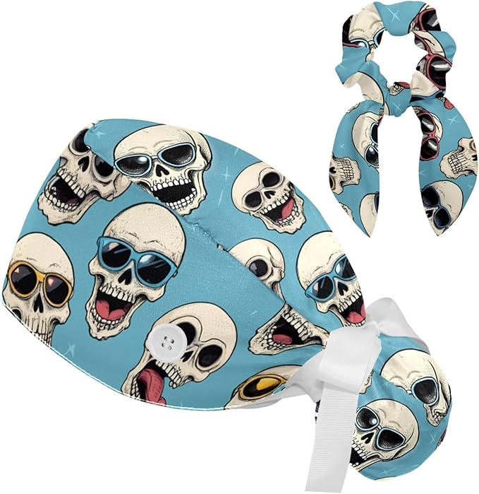 Scrub Caps Women Ponytail Cute Pink and White Leaves Caps Bouffant Working Hat Elastic Tie Back Hats with Button